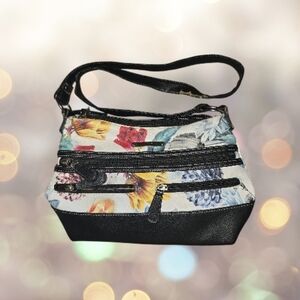 Stone Mountain Floral Vinyl Hobo Bag with Multiple Zip Pockets Silver Hardware